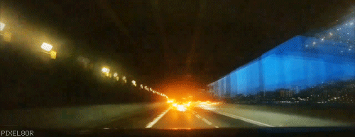 blurry vhs-style city lights passing by